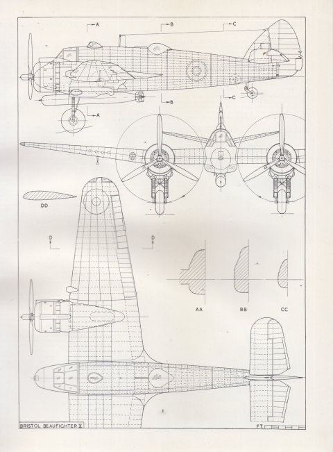 Bristol Beaufighter, рисунок Harry J.Cooper, 1/72, «Aircraft of the fighting powers» Том.V, издание 1944г